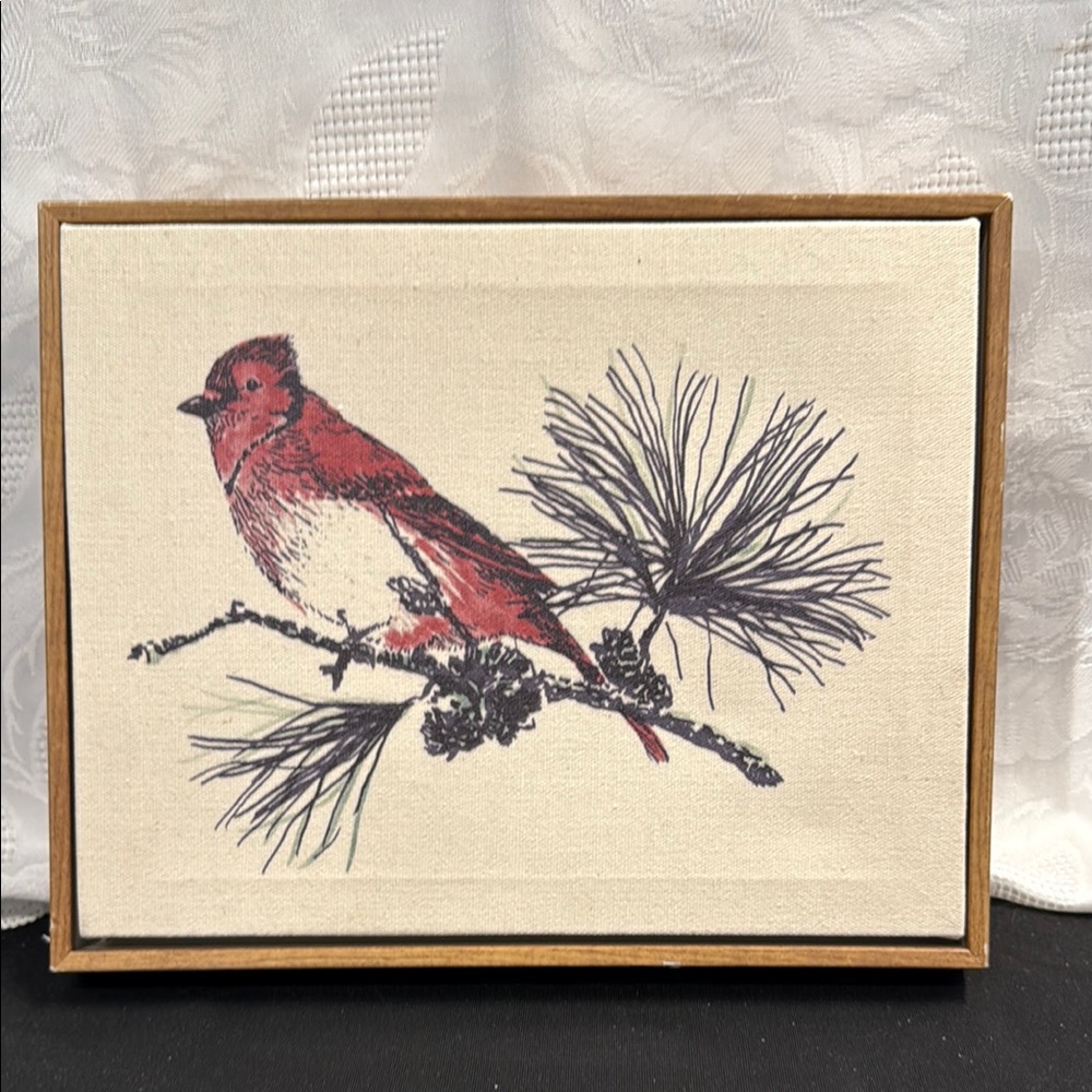 Cardinal on a limb with pinecone Threshold picture wall art